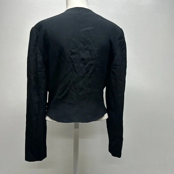 Giorgio Armani Blazer Jacket Coat Cropped Faux Wrap Buttons Black Size 44 US 10 - Picture 3 of 12